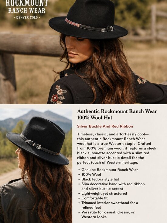 ? Authentic Rockmount Ranch Wear 100% Wool Wester- Silver Buckle And Red Ribbon main image 10
